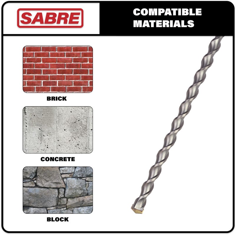 Sabre Tools 1/2 Inch x 39 Inch SDS Plus Rotary Hammer Drill Bit, Carbide Tipped Concrete Drill Bit for Masonry; Brick, Stone, Concrete (1/2" x 37" x 39") - Image 3